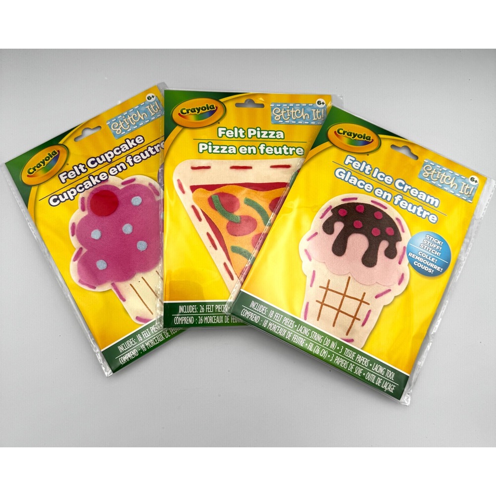 Lot of 3 New Crayola Stitch It Felt Craft Kits Cupcake Pizza Ice Cream